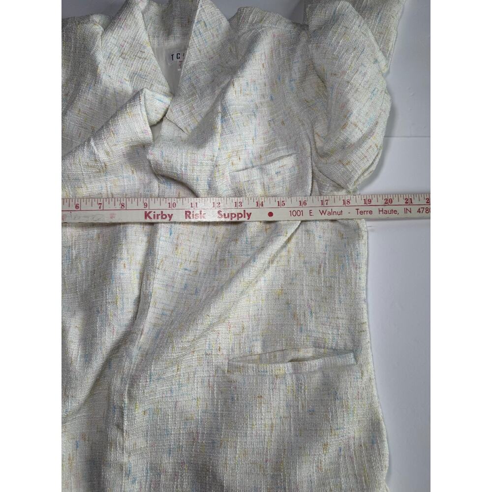 TCEC Blazer Womens Medium Ivory Tweed Pastel Speckled Open Front Jacket Career - Picture 6 of 8